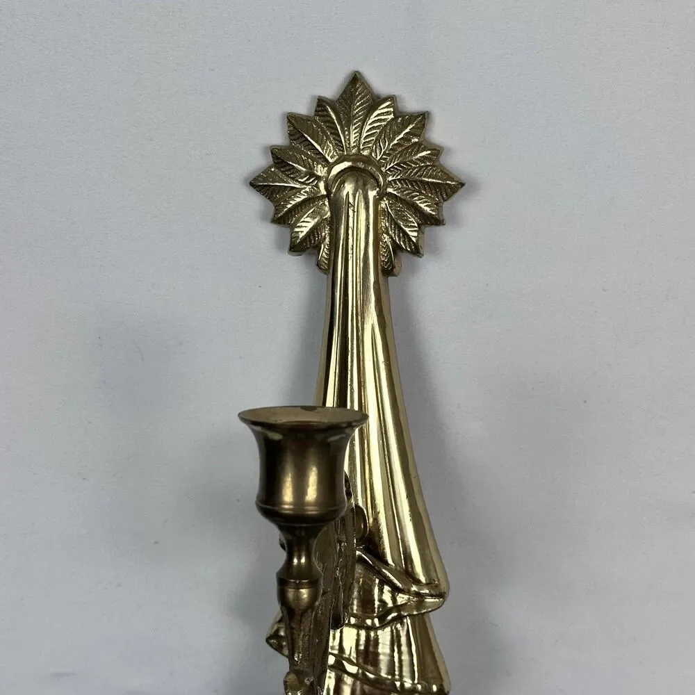 Vintage-2 x Brass Wall Sconces 12” Candle Ornate Holders Swivel Arm Made India